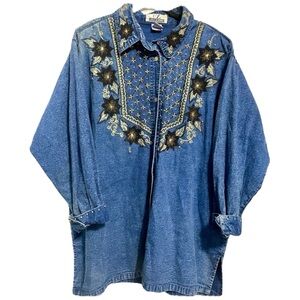 Embroidered Denim Jacket with Floral Accents